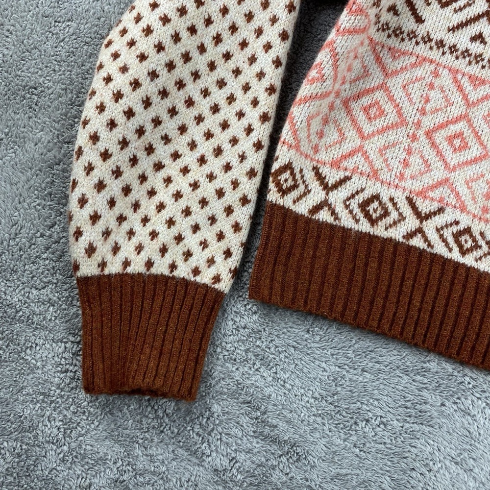 American Eagle Mock Neck‎ Cropped Fair Isle Pattern Close Knit Sweater Medium - Picture 5 of 16